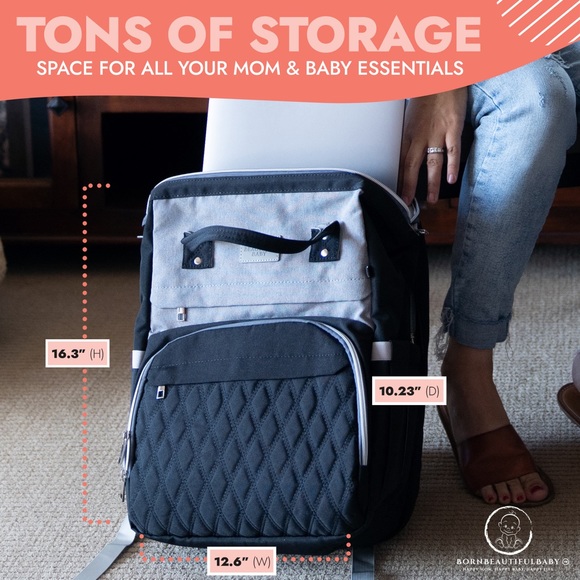 Diaper Bag Black. Diaper Backpack with Changing Station/ built-in bassinet - Picture 5 of 16
